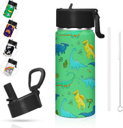 Kids Water Bottle 410ml Stainless Steel Hydro Flask Double Wall Insulated Thermos Bottle with Straw Lid BPA Free Cup Hot Cold Sports Toddler School Boys Girls 14oz (SPACE 410ML) - DINOSAUR FOREST
