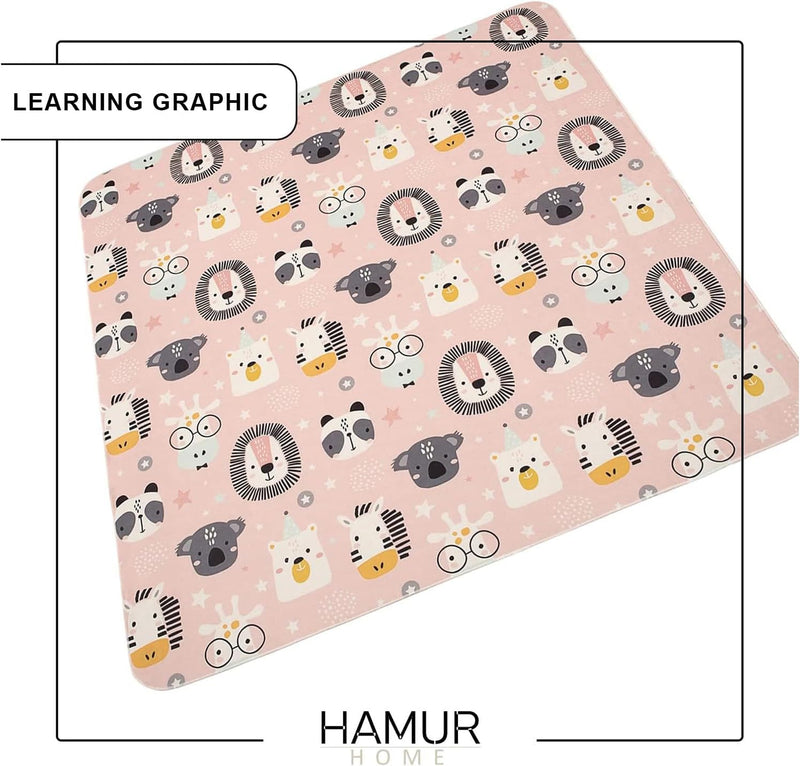 Hamur Home Baby Play Mat Non-slip Play Mat Foldable Crawling Mat Kids Baby Mat 150 X 150 Cm For Kids Room Playroom Washable Machine Washable Kids Carpet (Animals)