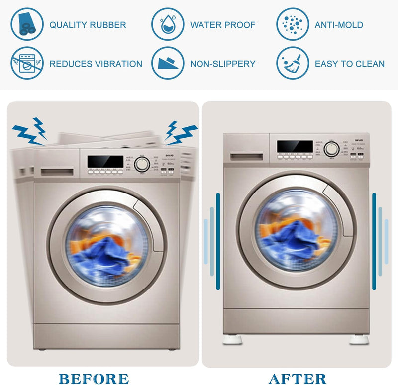 VooGenzek 4 PCS Universal Washing Machine Anti-Vibration Feet Pads, Shock Absorbing Washer Rubber Feet Pad, Dryer Anti-Vibration Feet Pads, for Dryer, Refrigerator, Table Chair, Treadmill (White)