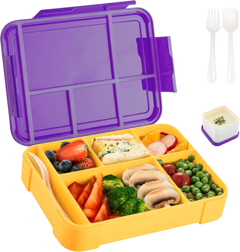 Lunch Box For Kids School, Bento Lunch Box, Lunch Containers for Adults/Kids/Toddler, Leakproof with 1330ML-5 Compartment Microwave & Dishwasher& Freezer Safe(Pink) - Purple