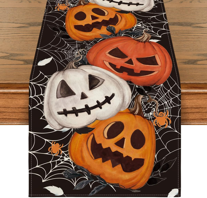 BIGTHREE 72x13 Inch Halloween Table Runner Decorations, Halloween Pumpkin Table Runner, Holiday Kitchen Dining Table Decoration for Home, Kitchen, Mantel, Dining Table Decor (Black) - Black