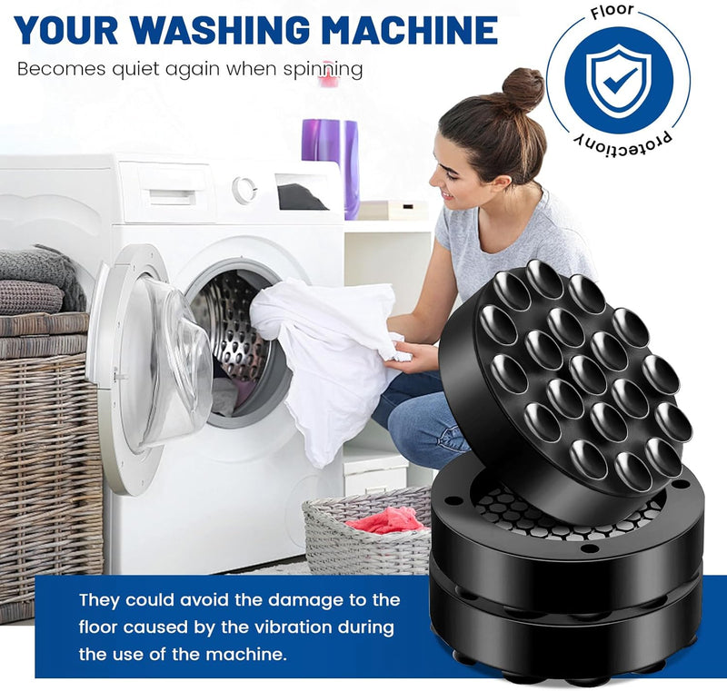 4PCS Anti Vibration Pads for Washing Machine, Washing Machine Stabilizer, Universal Washer Dryer Anti Vibration Pads, Silicone Non-Slipping Sound Absorbing Mat, Laundry Room Accessories (Black)