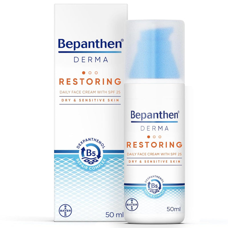 Bepanthen Derma Restoring Daily Moisturizer Face Cream with SPF 25, 50 ml, Moisturizer Face Care, for Sensitive and Dry Skin