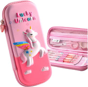 MCWTH Pencil Case for Kids Boys 3D Astronaut Large Capacity Waterproof Pencil Box with Compartments Cute Pen Pouch for Kindergarten and School (Black) - Pink Magical Horse