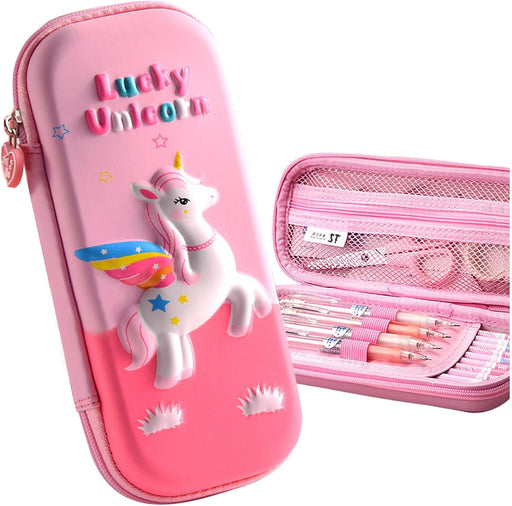 Pencil Case for Kids Girls 3D Bunny Large Capacity Waterproof Pencil Box with Compartments Cute Pen Pouch for Kindergarten and School (Pink) - Pink Magical Horse