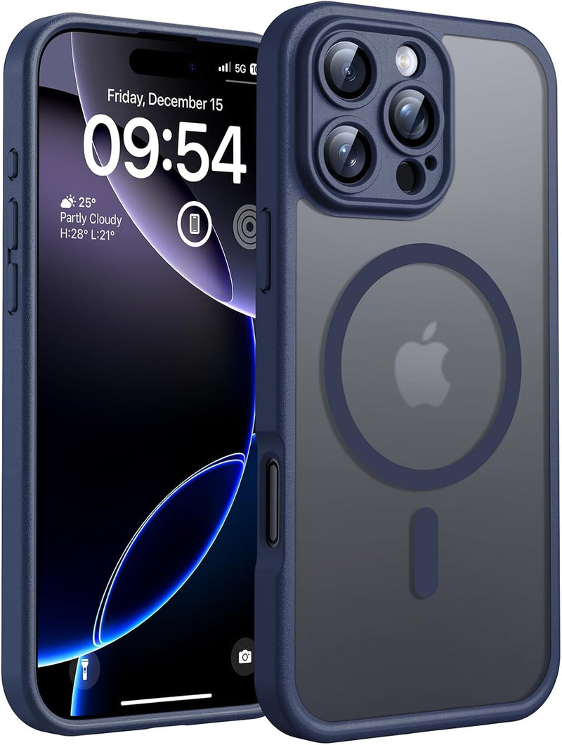 TOCOL for iPhone 17 Case 6.3-Inch, Upgraded Camera Protection, Built-in Ring, Compatible with MagSafe, Shockproof Non-slip Translucent Matte Phone Case, Black - Dark Blue iPhone 16 Pro Max