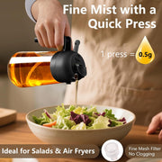 SKY-TOUCH 470ml Oil Sprayer for Cooking, 2 in 1 Glass Olive Oil Sprayer & Dispenser Bottle for Kitchen, Air Fryer, Salad, BBQ, Frying, Baking, Grilling, Food Grade, Leak-Proof, Refillable (Black)