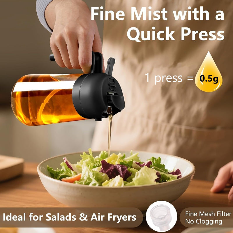 SKY-TOUCH 470ml Oil Sprayer for Cooking, 2 in 1 Glass Olive Oil Sprayer & Dispenser Bottle for Kitchen, Air Fryer, Salad, BBQ, Frying, Baking, Grilling, Food Grade, Leak-Proof, Refillable (Black)