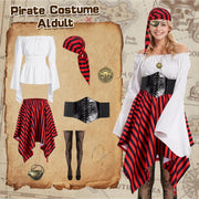 Women's Pirate Costume,Pirate Fancy Dress Up Accessories with Earring,Necklace,Eye Mask and Striped Headscarf,Adult Pirate Halloween Costumes for Cosplay Carnival Party Birthday Party