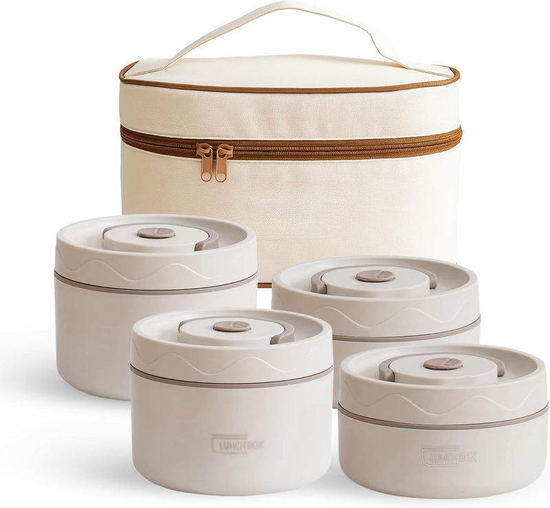 Stainless Steel Lunch Box 4pcs Set, 3-Layers of Insulation Leakproof Box with Thermal Insulated Lunch Bag, 304 Steel Containers Stackable & Perfect for Work, School, Travel, Picnics