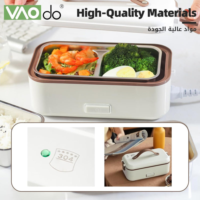 VAODO Electric Lunch Box Food Heater, 3 Layers 2L Portable Electric Heated Insulated Lunch Box, Multifunctional Food Warmer Container, Steam Cooker with Rice Set, with Egg Holder, Black