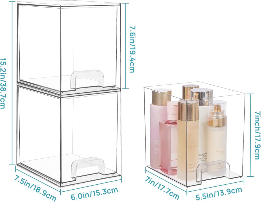 Vtopmart 12.1''W Clear Stackable Storage Drawers,4 Pack Acrylic Plastic Organizers Bins for Makeup Palettes, Cosmetics, and Beauty Supplies,Ideal for Vanity, Bathroom,Cabinet,Desk Organization