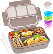 Bento Box Adult Lunch Box, Containers for Adults Men Women with 4 Compartments, Lunchable Food Container with Utensils, Sauce Jar, Muffin Liners, 40 Oz/5 Cup, Microwave & Dishwasher Safe, Brown - Brown 1200ML
