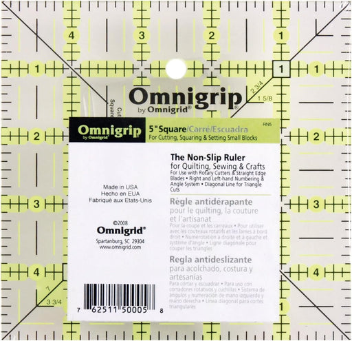 Omnigrid Non-Slip Ruler, 5" Square Sewing and Quilting Supplies - Rectangle 5" x 5"