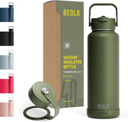 1200ml Water Bottle 18/8 Stainless Steel 304 Double Wall Insulated thermo Bottle with a wide mouth, 2 lids included, Hot Cold Liquids Sports Bottle, 40oz (Sage Mist) - Forest Green