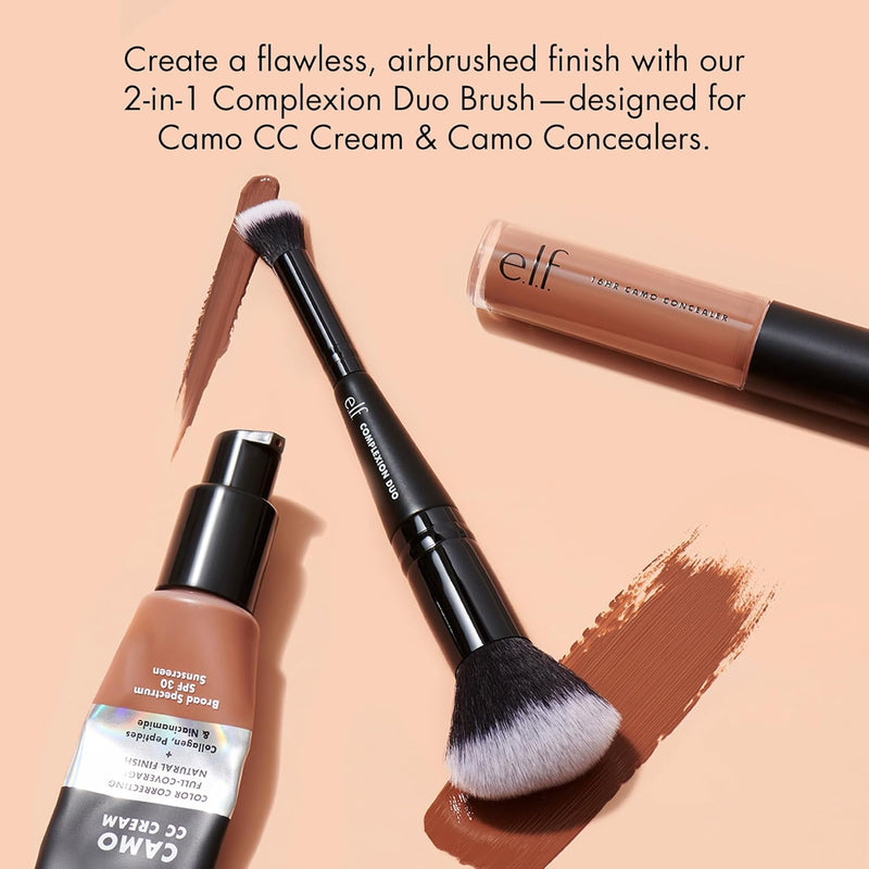 e.l.f. Complexion Duo Brush, Makeup Brush For Applying Foundation & Concealer, Creates An Airbrushed Finish, Made With Vegan, Cruelty-Free Bristles - Black - Complexion Duo 1 Count (Pack of 1)