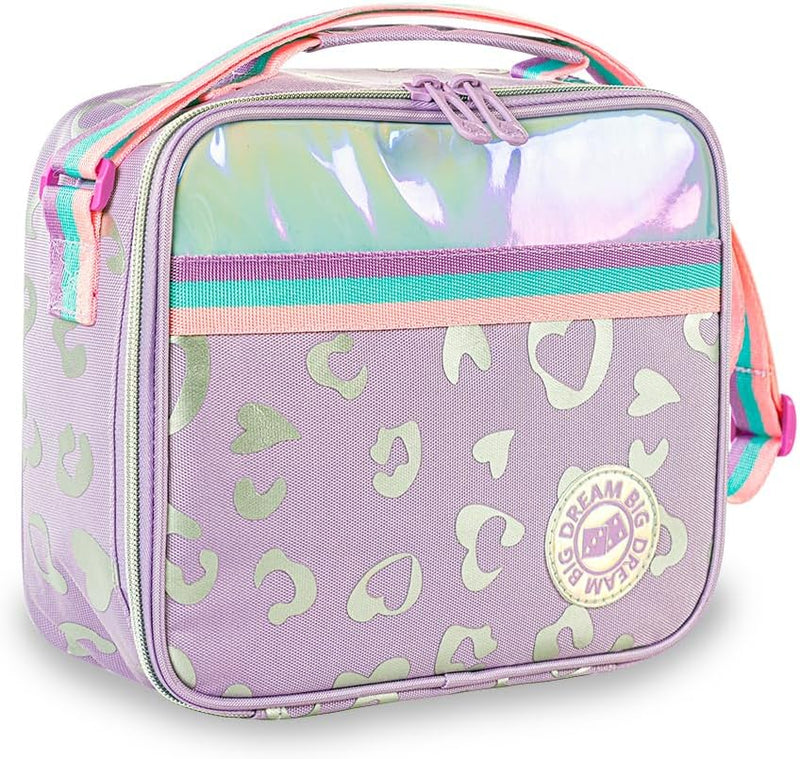 4-wheel Trolley 17" School Bag Set of 3 w/Lunch Bag and Pencil Pouch - Love Purple
