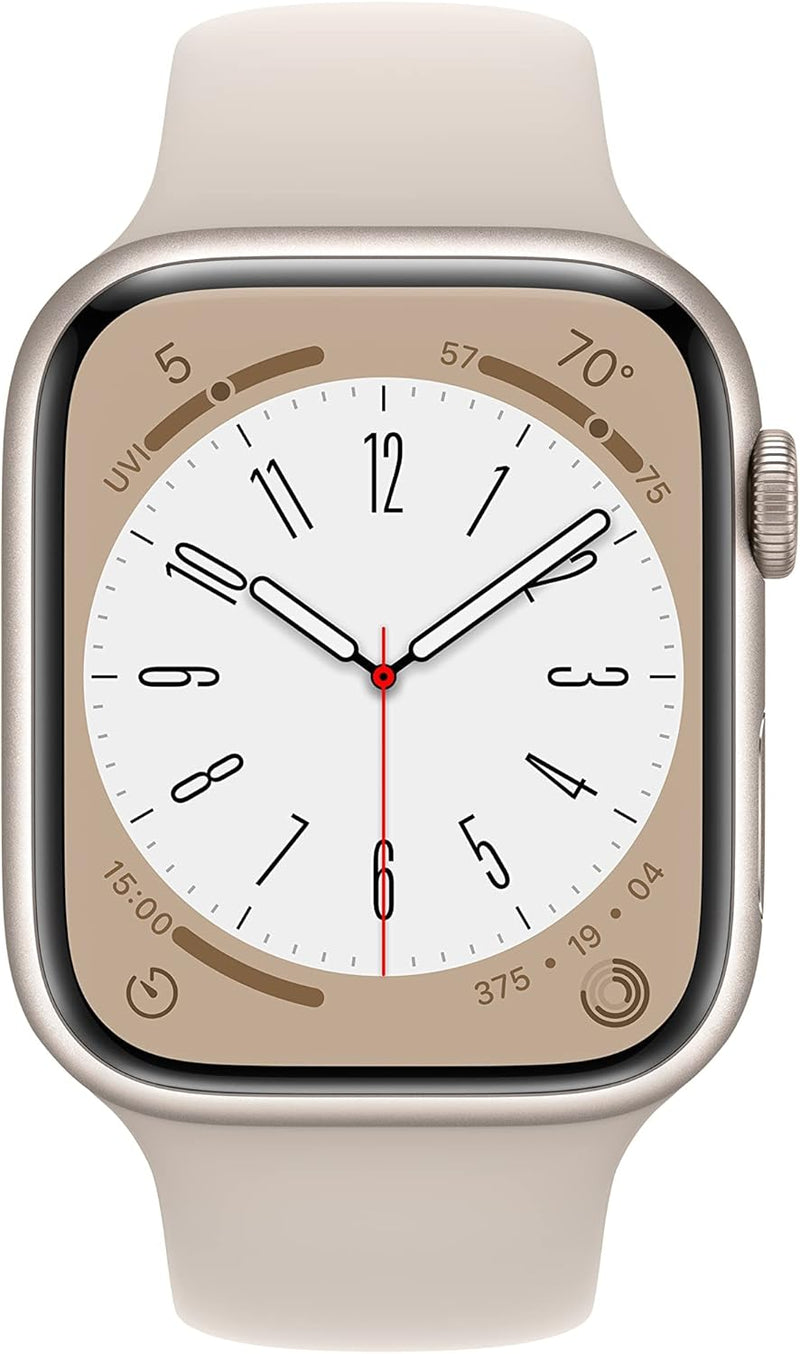 Apple New Apple Watch Series 8 (GPS 41mm) Smart watch - Midnight Aluminium Case with Midnight Sport Band - Regular. Fitness Tracker, Blood Oxygen & ECG Apps, Water Resistant (Renewed)