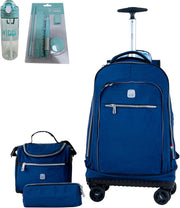 4 Wheels printed trolley 19" wtih lunch bag and pencil case (orange) - navy