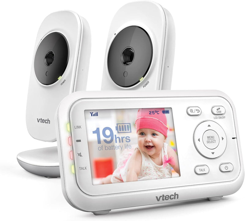 VTech VM3250 Video Baby Monitor with Camera,300m Long Range, Baby Monitor with 2.8" LCD Screen,Up to 19-hr Video Streaming,Night Vision,Secured Transmission,Temperature Sensor,Soothing Sounds,2X Zoom