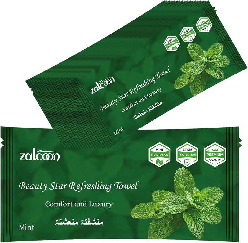 Refreshing Towel Wipes, Cotton Refreshment White Towels (25 Packs, 23x23cm) Mildly Scented Pre-moistened Towels to Use Hot or Cold - Lemon Scent - Mint 25