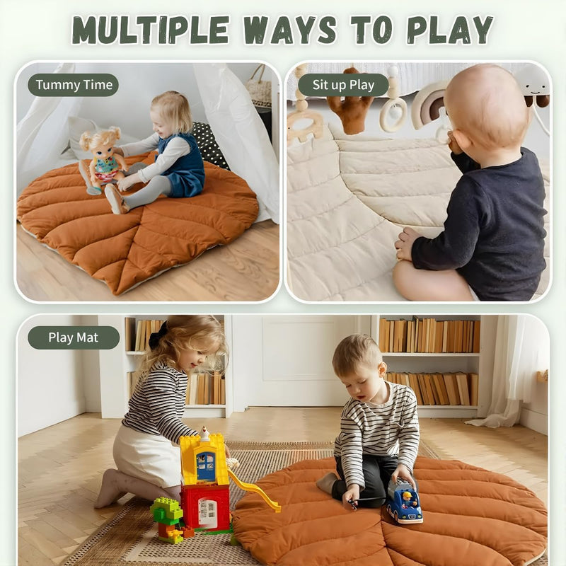 3Clock Leaf Shaped Baby Play Mat,Infant Activity Center for Newborn to Develop Motor Cognition Leaves Leaf-Shaped Baby Play Gym & Activity Mat, Tummy Time Mat with 5 Detachable Toys (Green)