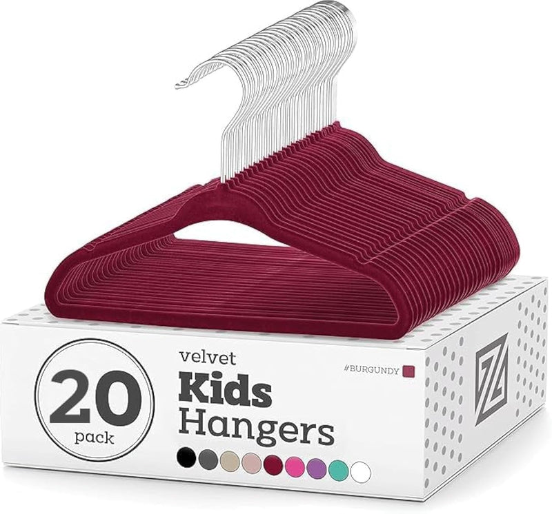 ZOBER 20-Pack Velvet Kids Hangers - Premium Childrens Hangers for Closet, Ultra Thin Cute Hangers Kids Clothes Hanger,Small Hangers for Kids Clothes – Pink