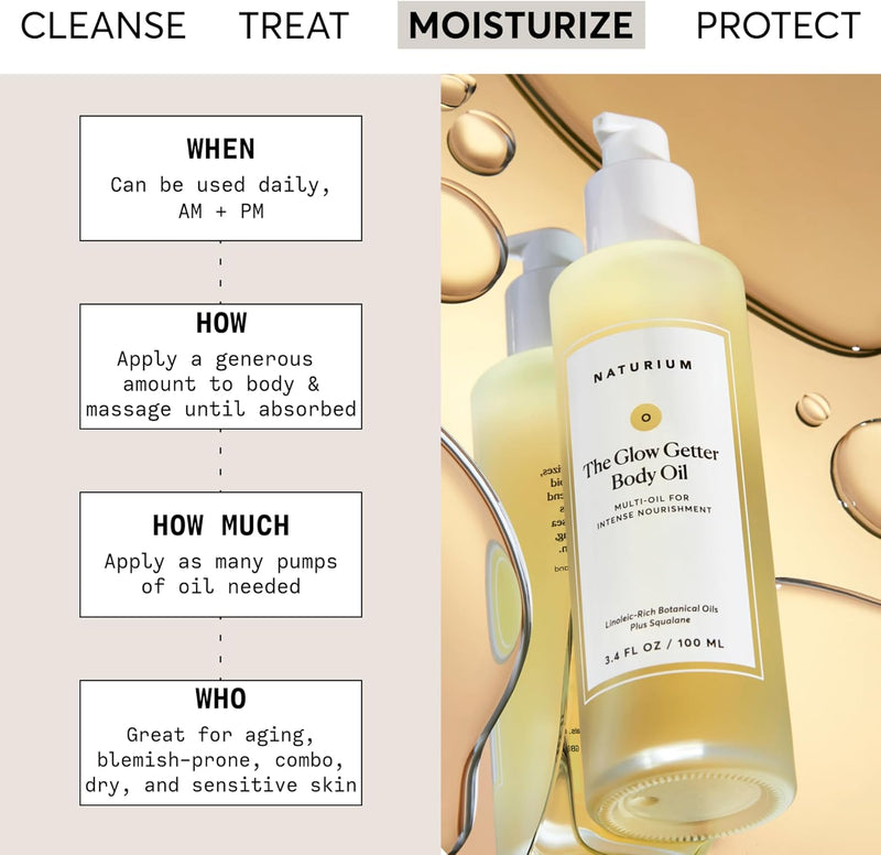 The Glow Getter Body Oil, Multi-Oil for Intense Nourishment, Hydrating & Moisturizing Formula, Vegan & Cruelty-Free, 3.4 oz