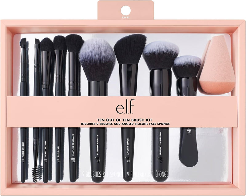 e.l.f. Ten Out Of Ten Brush Set, 10 Piece Brush Kit, Brushes For Face Makeup, Eyes, Brows & More, Made With Synthetic Bristles, Vegan & Cruelty-Free