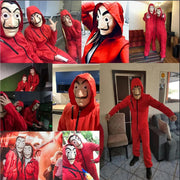 Money Heist Costume Red Jumpsuit with Salvador Dali Mask and Gloves Unisex Halloween Cosplay Outfit for Men Women Carnival Book Day Fancy Dress Full Set TV Show