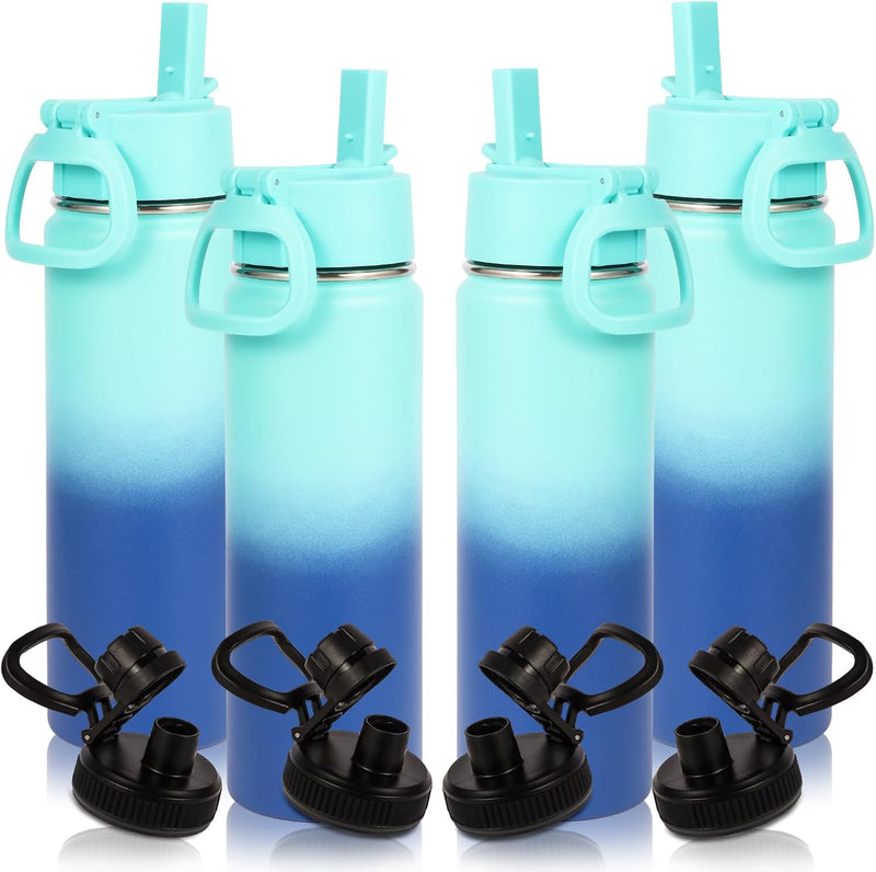 20oz Kids Insulated Stainless Steel Water Bottle with Straw Lid,Wide Mouth Double Wall Vacuum Cups with Handle,Reusable Laser Engraving Metal Bottles,Travel Flask Keep Cold(Purple Blue,1) - 4 Green Blue