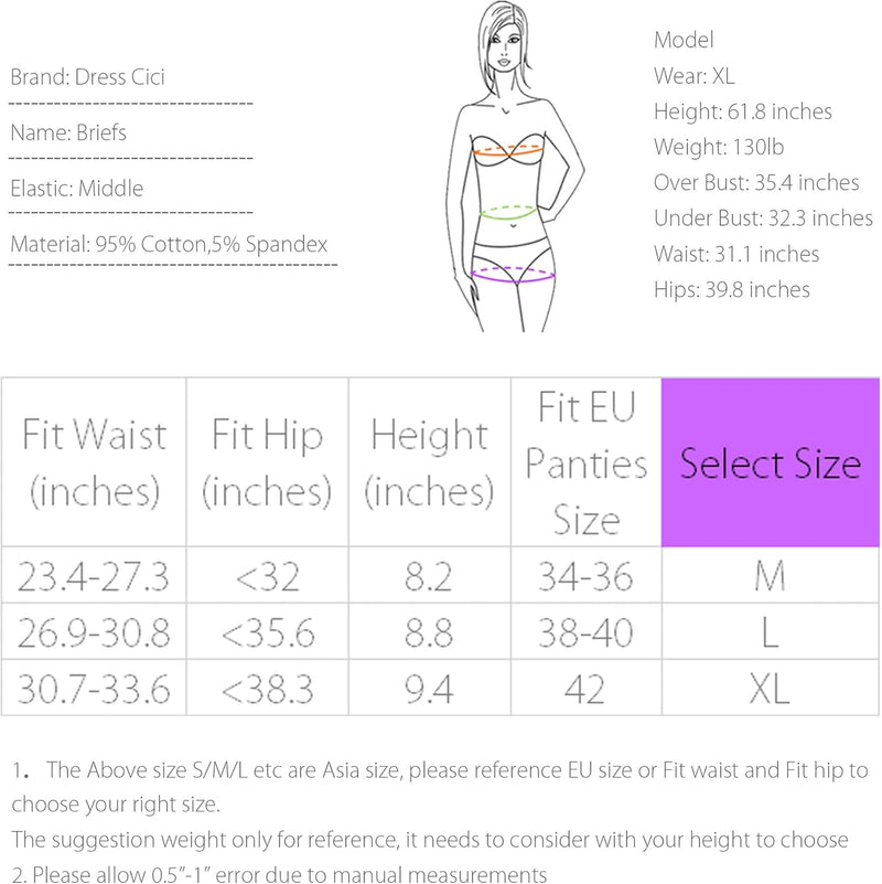 Dress Cici Cotton Panties Underwear for Women 5-Pack (5 PCS)