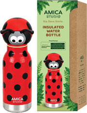 Kids Water Bottle 460ml Insulated Stainless Steel - AMICA STUDIO (Dark Green) - Lexi the Lady Bug