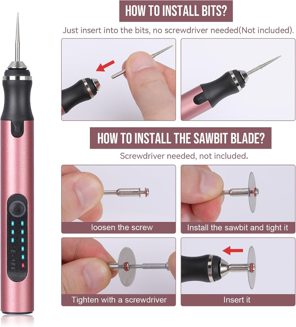 Electric Engraving Pen with 37 Bits, USB Rechargeable Cordless Engraving Machine, Portable DIY Rotary Engraver for Jewelry Wood Glass Stone Carving