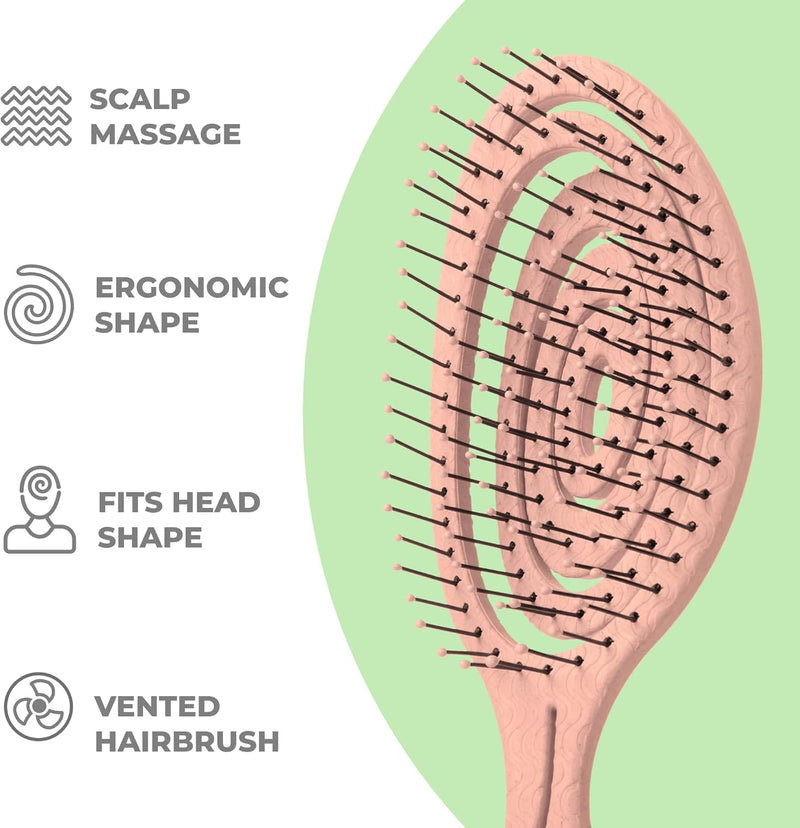 Ninabella Organic Detangling Hair Brush for Women, Men & Children - Does not Pull on Hair - Hair Straightening Brushes for Straight, Curly & Wet Hair - Unique Spiral Hairbrush, Rose Gold