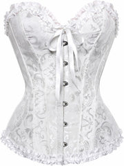 Corsets for Women Renaissance Floral Lace up Boned Overbust Corset Bustier Shapewear - White