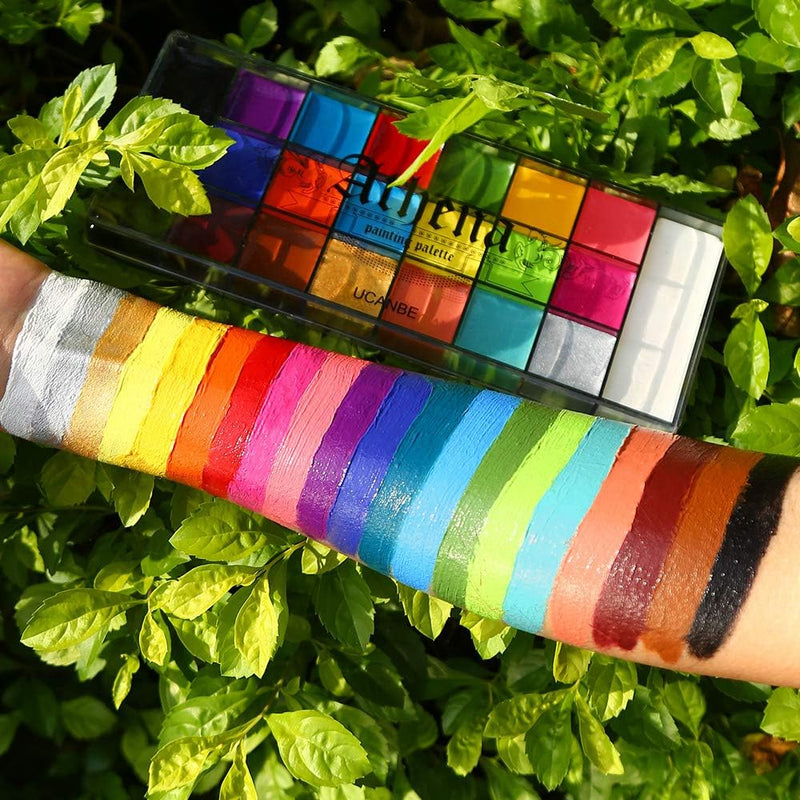 UCANBE 20 Color Athena Face Body Paint Oil - Large Pan Black & White, Professional Non Toxic SFX Makeup Palette, Hypoallergenic Face Painting Pallet for Art, Theater, Halloween, Parties and Cosplay