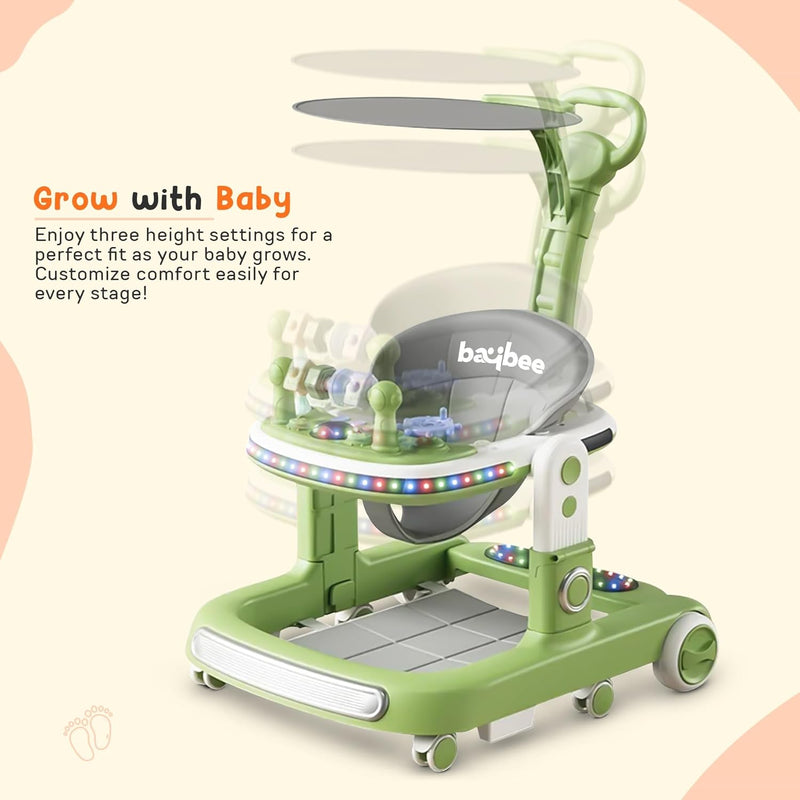 Baybee 3 in 1 Baby Walker with Parental Push Handle 3 Adjustable Height, Lights & Musical | Toddler Activity Walker for Kids | Baby Push Walker for Baby Boy Girl 6 to 18 Months (Green)