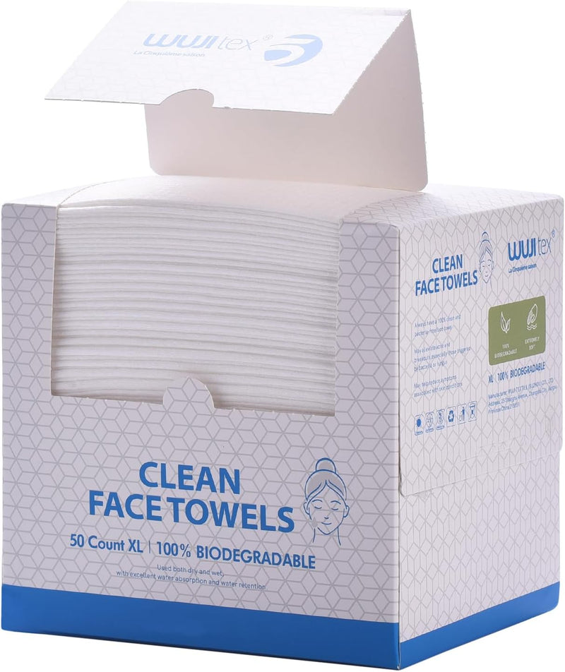 BIEWO Disposable Clean Face Towels, Cotton Face Towelette Soft Dry Wipes, Large Facial Cloths Simple Makeup Remover Wipes Thick Tissues for Sensitive Skin, 50 Ct, 1 Pack (1 PACK=50 COUNT)