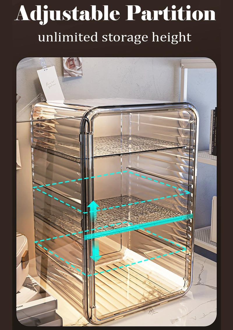 Makeup Storage Organizer,Large Capactiy Perfume Skincare Organizer with Divider,4 Layer Dustproof Cosmetic Display Cases with Magnetic Door for Vanity,Skincare,Bathroom Countertop (Clear-4tier)