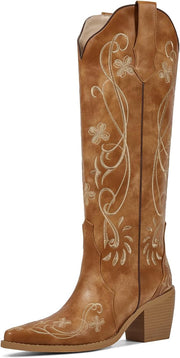 Platform Boots for Women, Heeled Combat Boots Chunky Heel Booties Round Toe Lace Up High Heel Ankle Boots - Traditional Brown Floral