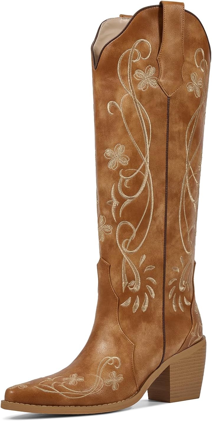 Platform Boots for Women, Heeled Combat Boots Chunky Heel Booties Round Toe Lace Up High Heel Ankle Boots - Traditional Brown Floral