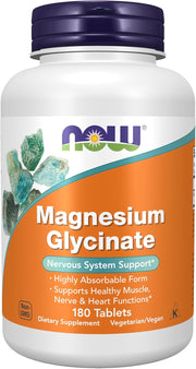 Foods Magnesium Glycinate 100 mg Highly Absorbable Chelated Magnesium for Muscle Relaxation & Nervous System Support & Energy Production & Enzyme Function 180 Tablets