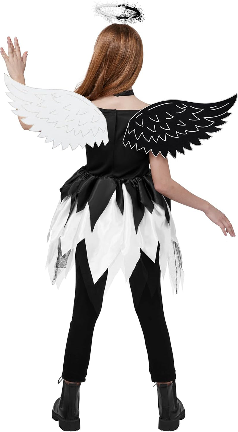 Spooktacular Creations Children's Twisted Angel Costume, Girls' Dress, Half Angel/Half Devil, Kids' Outfit Set for Halloween Party