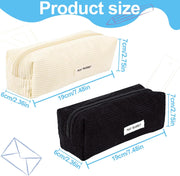 2 Pieces Pencil Case, Monochrome Pencil Case, Corduroy Pencil Case, for School, Office, Travel, Black And Cream, No