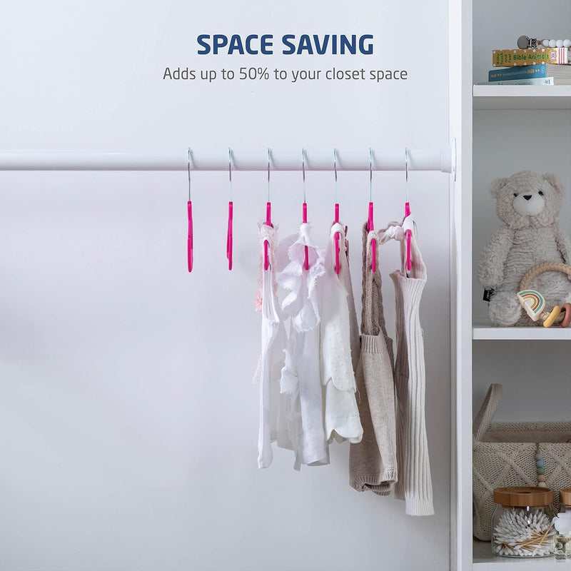 ZOBER Hangers For Baby Clothes - Chrome Swivel Hook - Non Slip Toddler Hangers for Baby and Children Clothes Space saving - Hanger for Everyday Use Set Of 10 - Pink