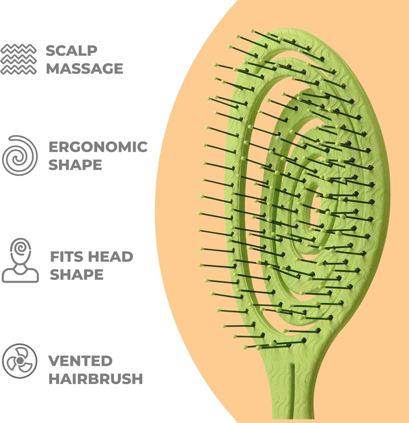 Ninabella Organic Detangling Hair Brush for Women, Men & Children - Does not Pull on Hair - Hair Straightening Brushes for Straight, Curly & Wet Hair - Unique Spiral Hairbrush, Rose Gold