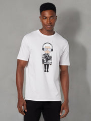 KARL LAGERFELD mens Reflective Men’s T-shirt, Karl Character With Headphones Short Sleeve Crew Neck Men’s Shirt T-Shirt