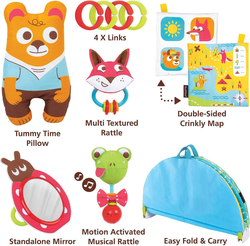 Yookidoo Circus Baby Playmat Gym. with Musical Motorized Mobile, Tummy Time Pillow, Mirror, and Newborn Textured Animal Figures. Infant Activity for 0-12 Month.