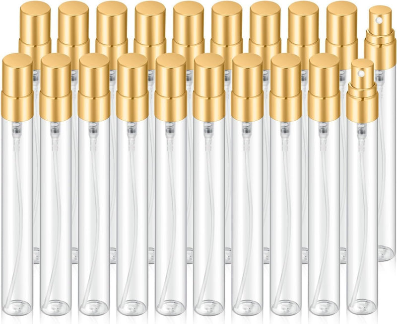 30 Pack 10ml Fine Mist Atomizer Glass Bottle, Mini Clear Spray Vials Empty Refillable Perfume Bottles with Gold Lids, for Fragrance Scent Liquid Sample DIY Sprays (10ml) - 10ml